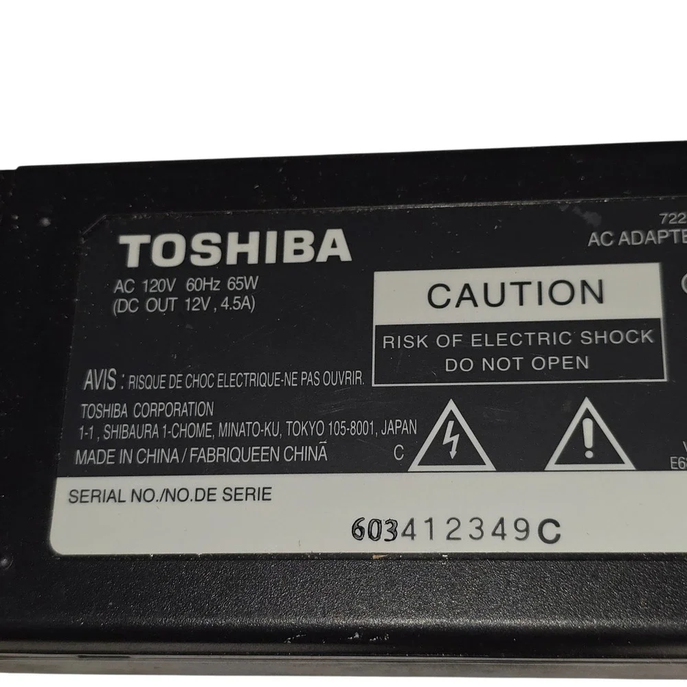 Toshiba AC Adapter AD-25U 12V 4.5A 65W Power Supply with Cord